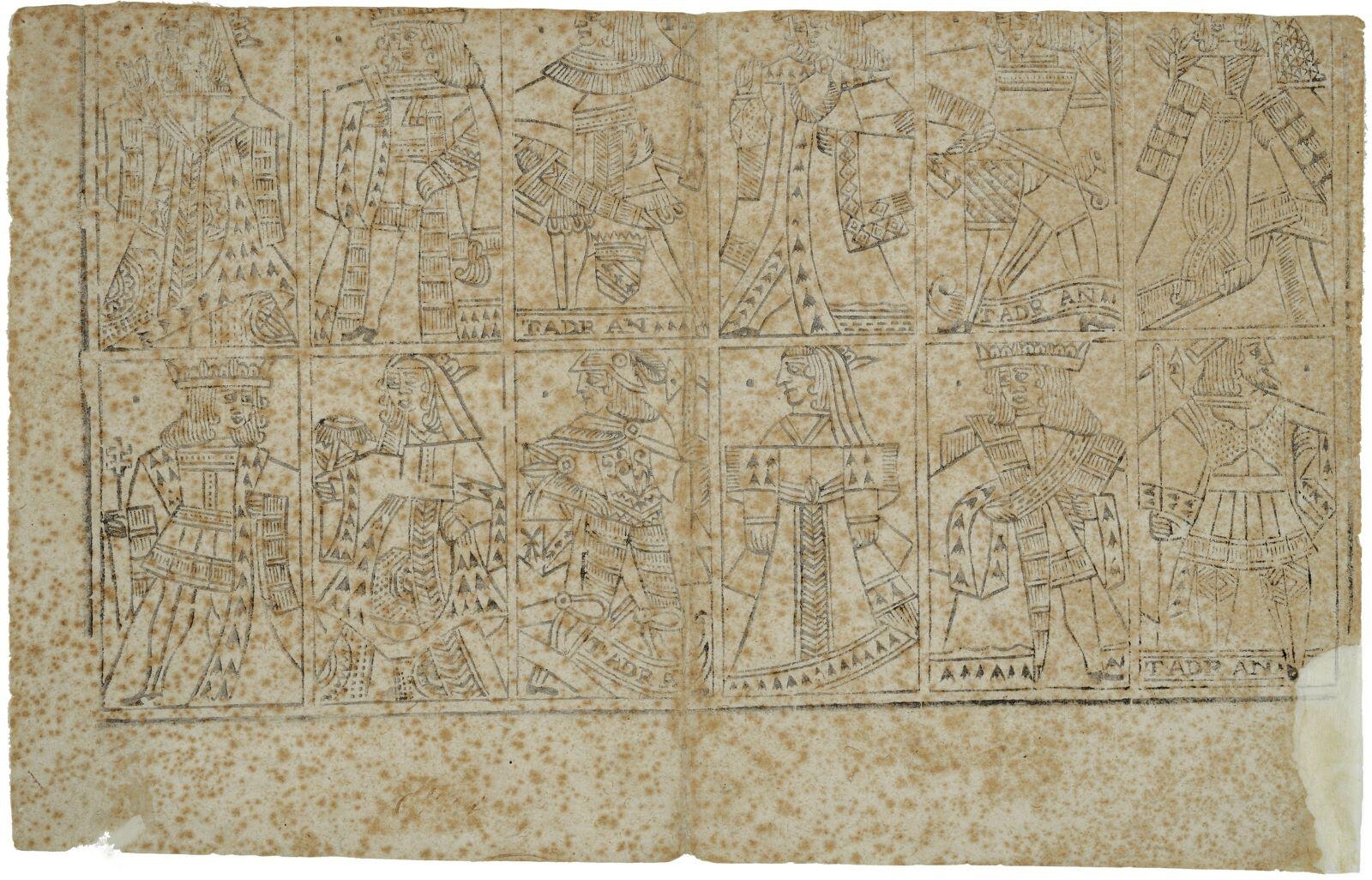 Cartes à jouer : demi-feuille de têtes en noir, au portrait de Lorraine / Bourgogne